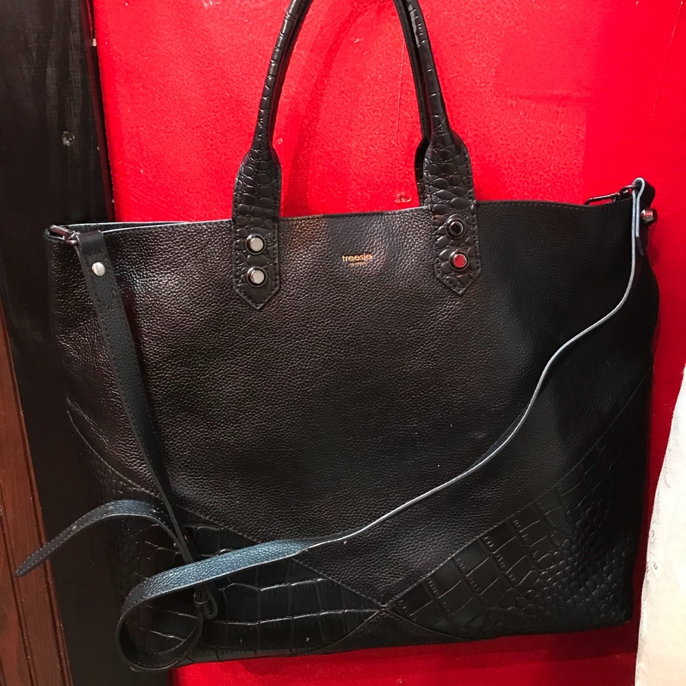 Black leather Treesje tote bag